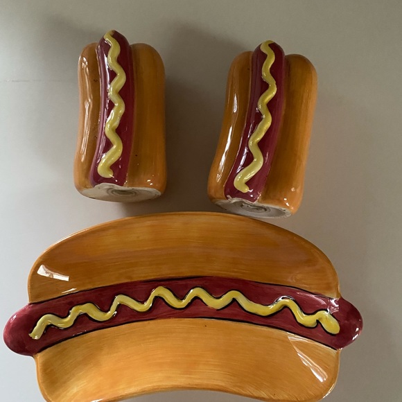 Dining Vintage Hot Dog Salt Pepper And Hot Dog Serving Plate Poshmark
